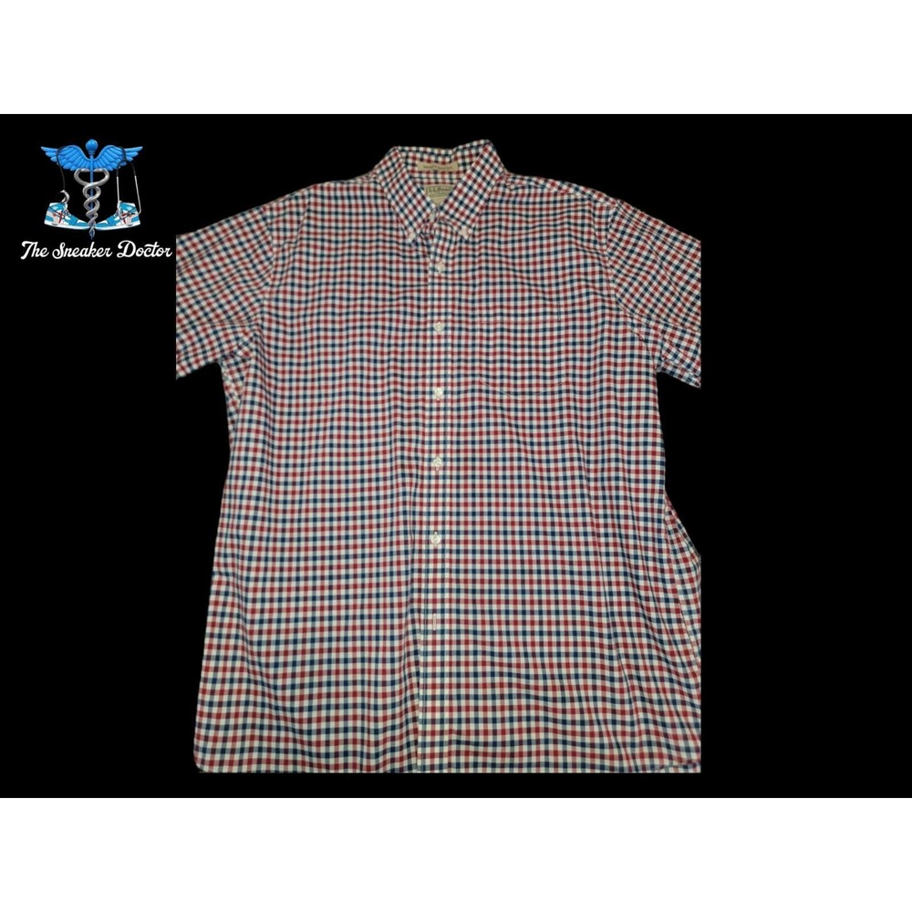 L.L. Bean Button Down Plaid Short Sleeve Dress Shirt Size Large